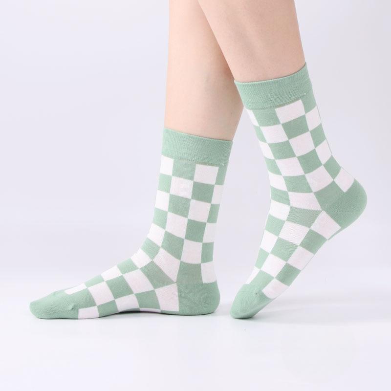 

Женские весенне-осенние всесезонные влагоотводящие носки в рубчик в клетку 1 pair зелёный