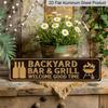 2D Flat, 1pc Rustic Farmhouse Aluminium Decorative Sign "Backyard Bar & Grill Welcome Good Time" with Beer Bottles & Grill Art - Season Holiday