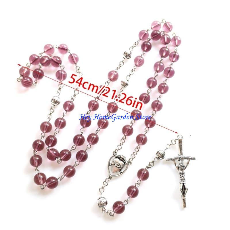 652F Vintage- Beads Jesus Christ Crucifix for Cross Rosary Pendant Necklace Alloy & Gllass Made- Charm Pendant for Wome