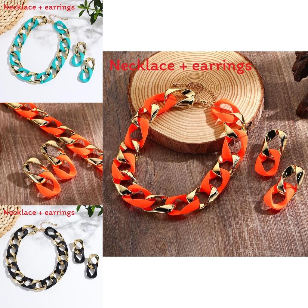 Fashion Fluorescent Jewelry Set With Necklace And Earrings For Women
