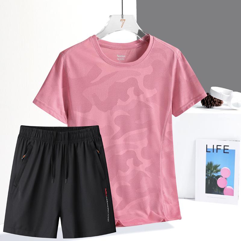 Women's Quick-Dry Camouflage Sports Set – Ice Silk Short Sleeve Top & Shorts