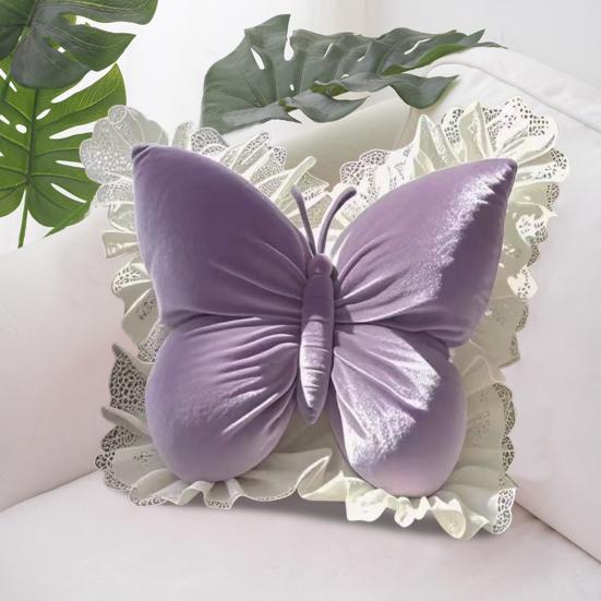 Butterfly Throw Pillow Plush Butterfly Pillow with Lace Ruffle Decorative Bedroom Cushion for Living Room Sofa Couch Bed Car