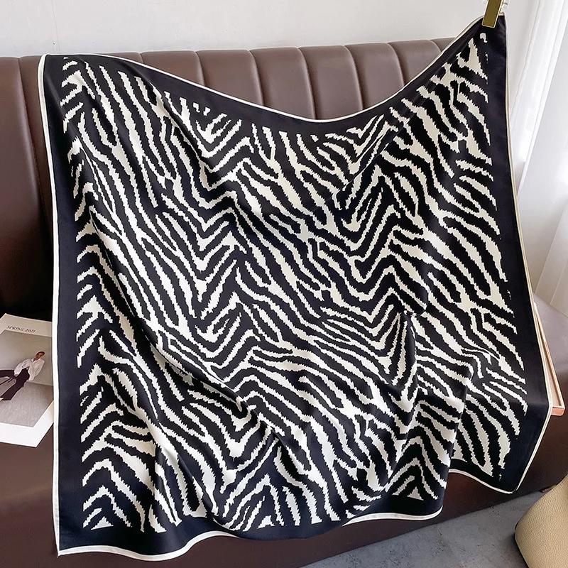 2025 Luxury Brand Square Scarf Design Shawl Wrap 90cm Print Twill Silk Women Hijab Female Foulard Headband Bandana