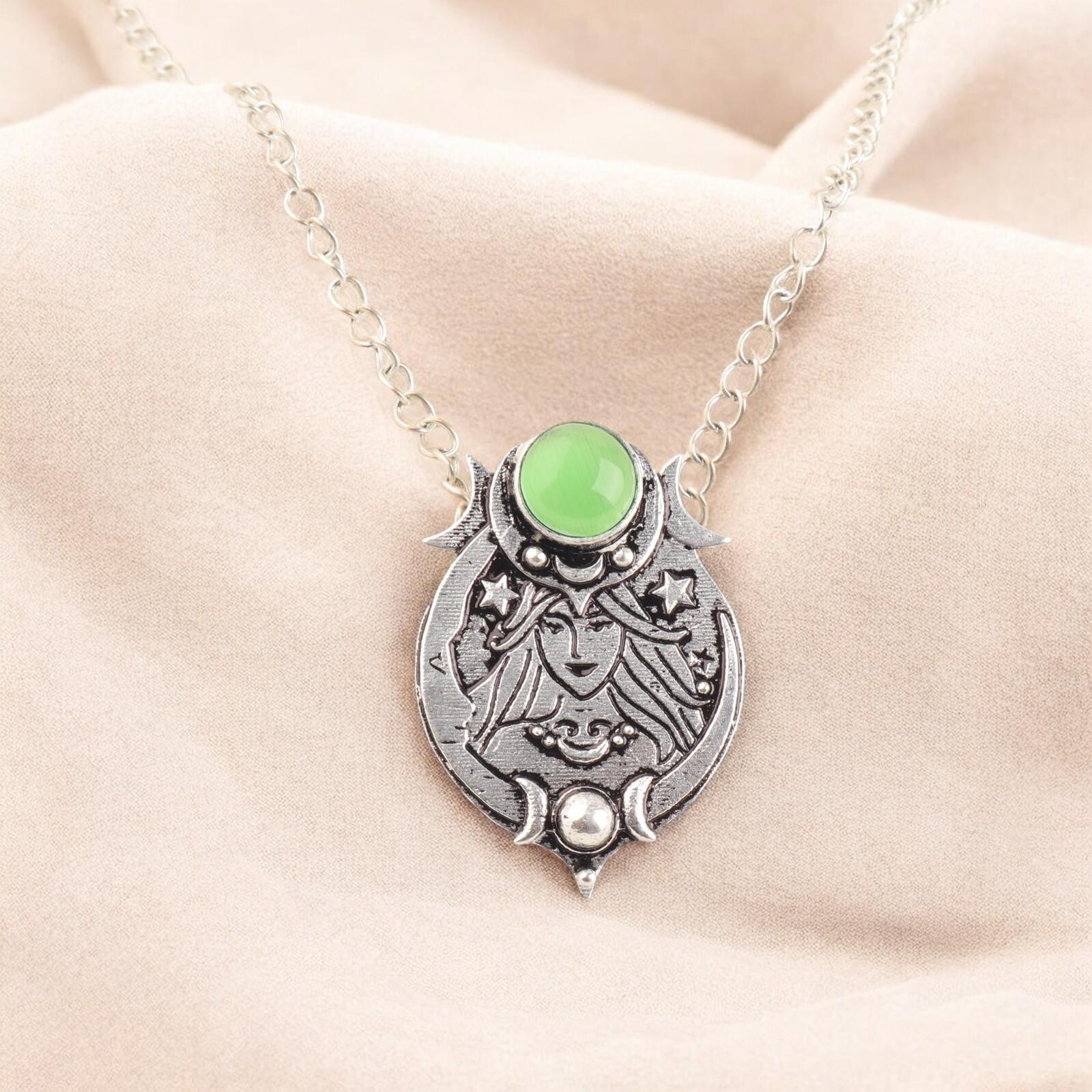 

Зеленый камень Кошачий глаз 925 стерлинговое серебро украшения ручной работы ожерелье кулон CP-22-33