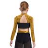 Mädchen Rollkragen Langarm Pailletten Strass Crop Top Cutout Rücken Druckknopf Tanz Top