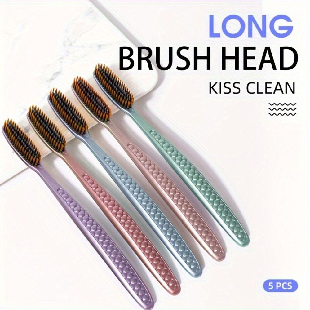 5Pcs Curved Handle Soft Hair Toothbrushes Deep Cleaning Adults Oral Care Home Travel Hotel
