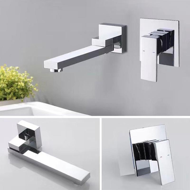 Wash Basin Bathroom Faucet Hot And Cold Water Wall Mount Mixer Sink Tap Swivel Spout Bath With Modern Single Lever Handle