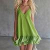 Women S Solid Color V Neck Ruffled Mini Slip Dress