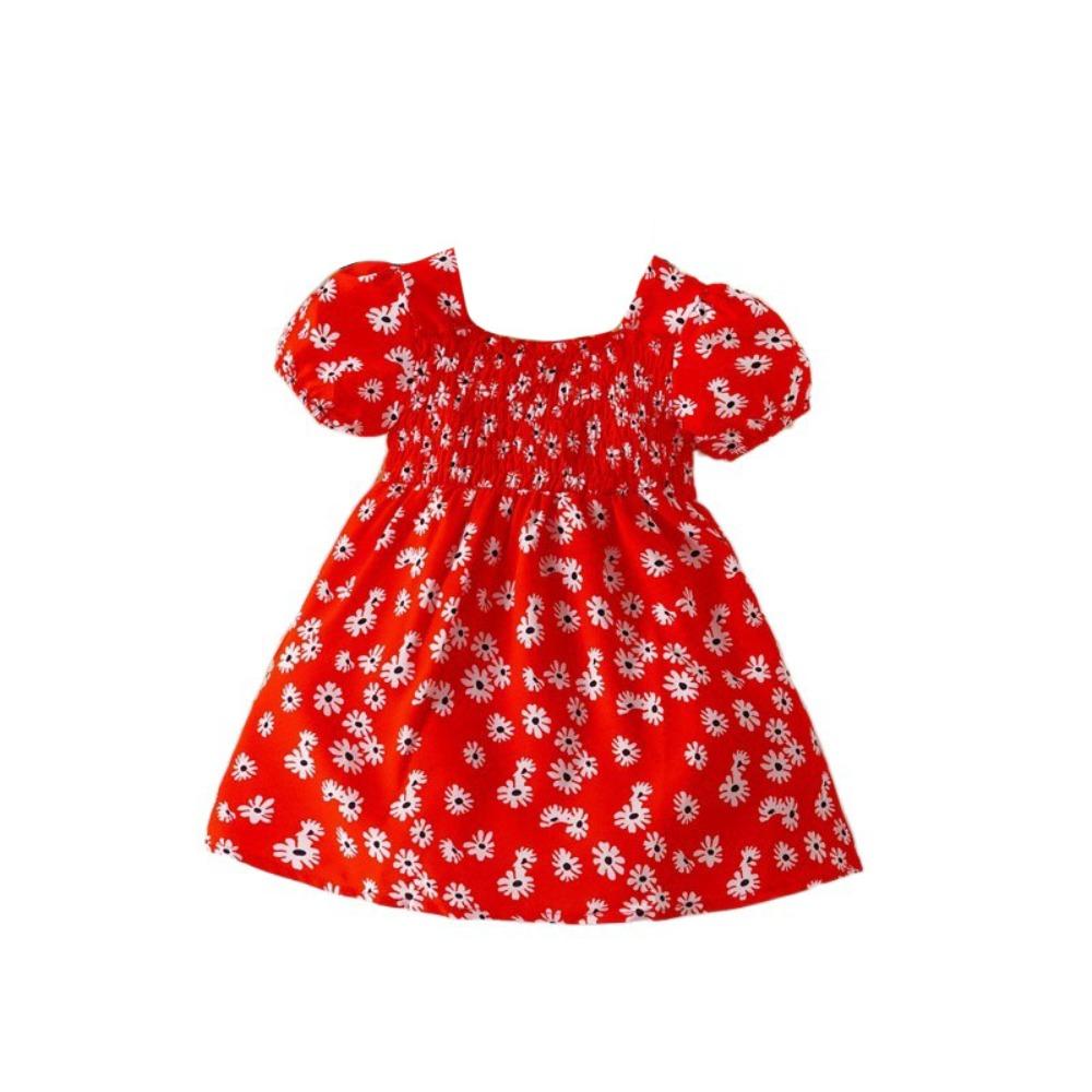 Square Collar Summer Flower Dress Puff Sleeve Toddle Dress Baby Girls Princess Dress  Summer