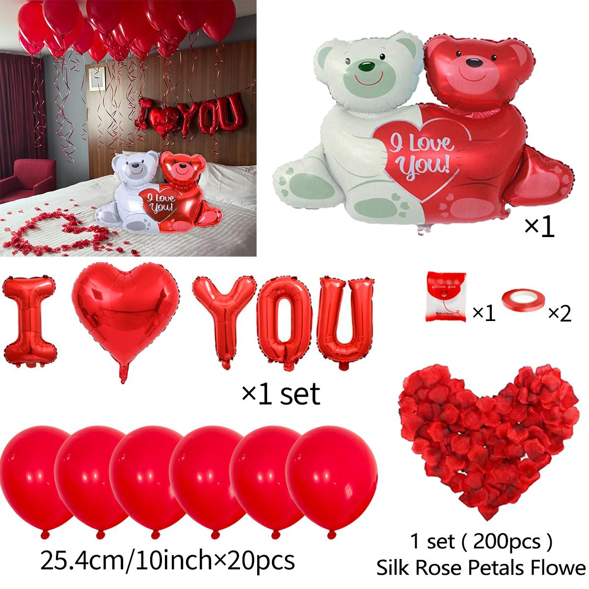 Valentine s Day Set I Heart YOU Double Bear Red Balloon Simulation Petals for Valentine s Day Proposal February 14th Other