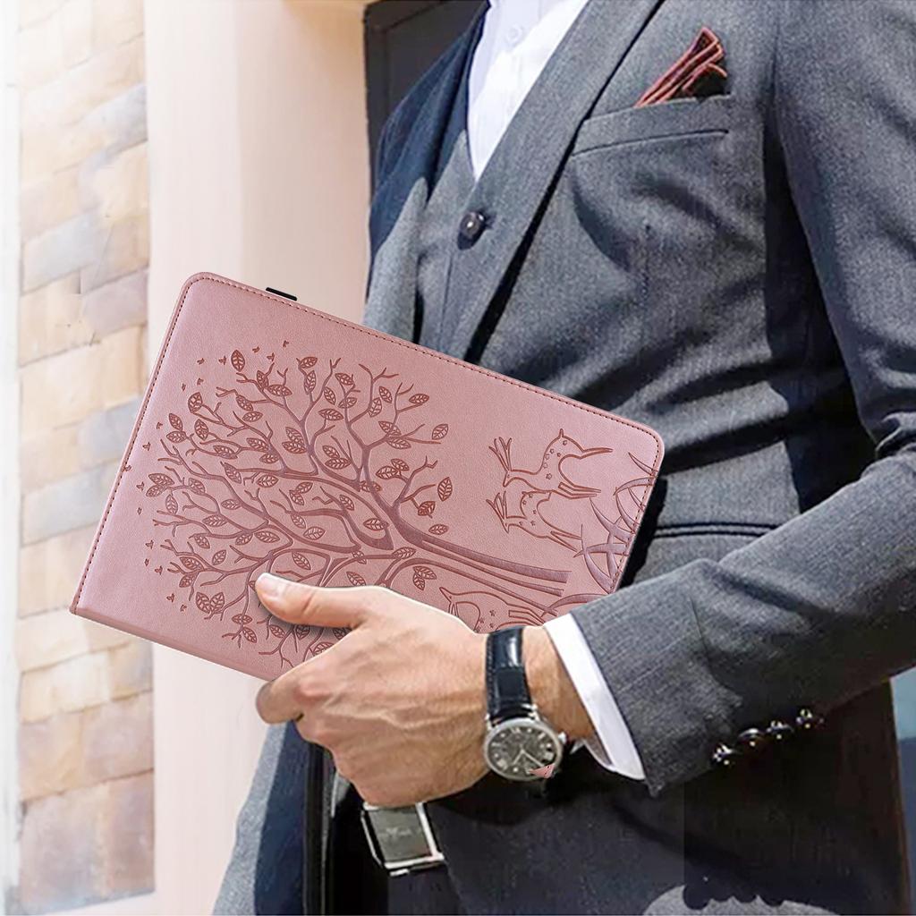 Applicable Lenovo M10 Plus3 Generation Leather Case Parperwhite5 Embossed Flower Tree Card Bracket Anti-drop Protective Cover
