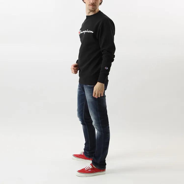 Champion Script Logo Fleece Lined Pullover Crew Neck Sweatshirt Japan Version Unisex Black (Unisex) Sweatshirts
