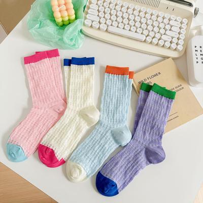 Xiaohongshu Gleicher Sommer Dünne Atmungsaktive Netz-Söckchen mit Cut-Out Trendige Vielseitige Einfache Kontrastierende Mittellange Socken