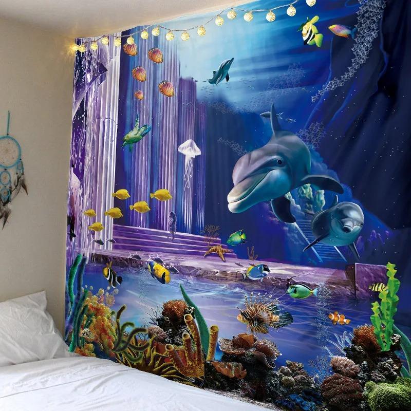 

Декоративный гобелен с океанской акулой, домашний декор, офис, гостиная, гобелен 100x75cm