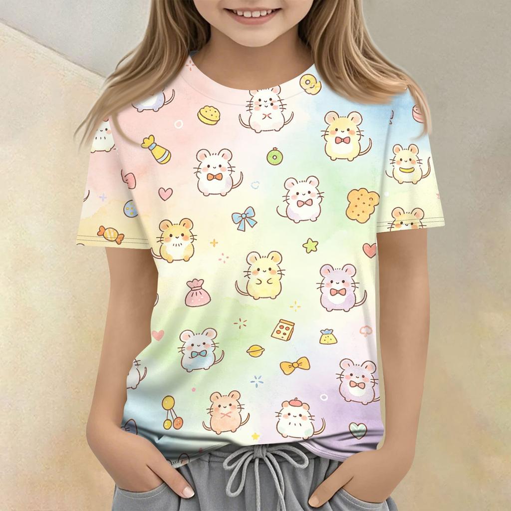 Kids Animal Print Crew Neck Short Sleeve Casual Loose Fit T Shirt Comfortable Lightweight Soft Fabric Suitable for Everyday Wear