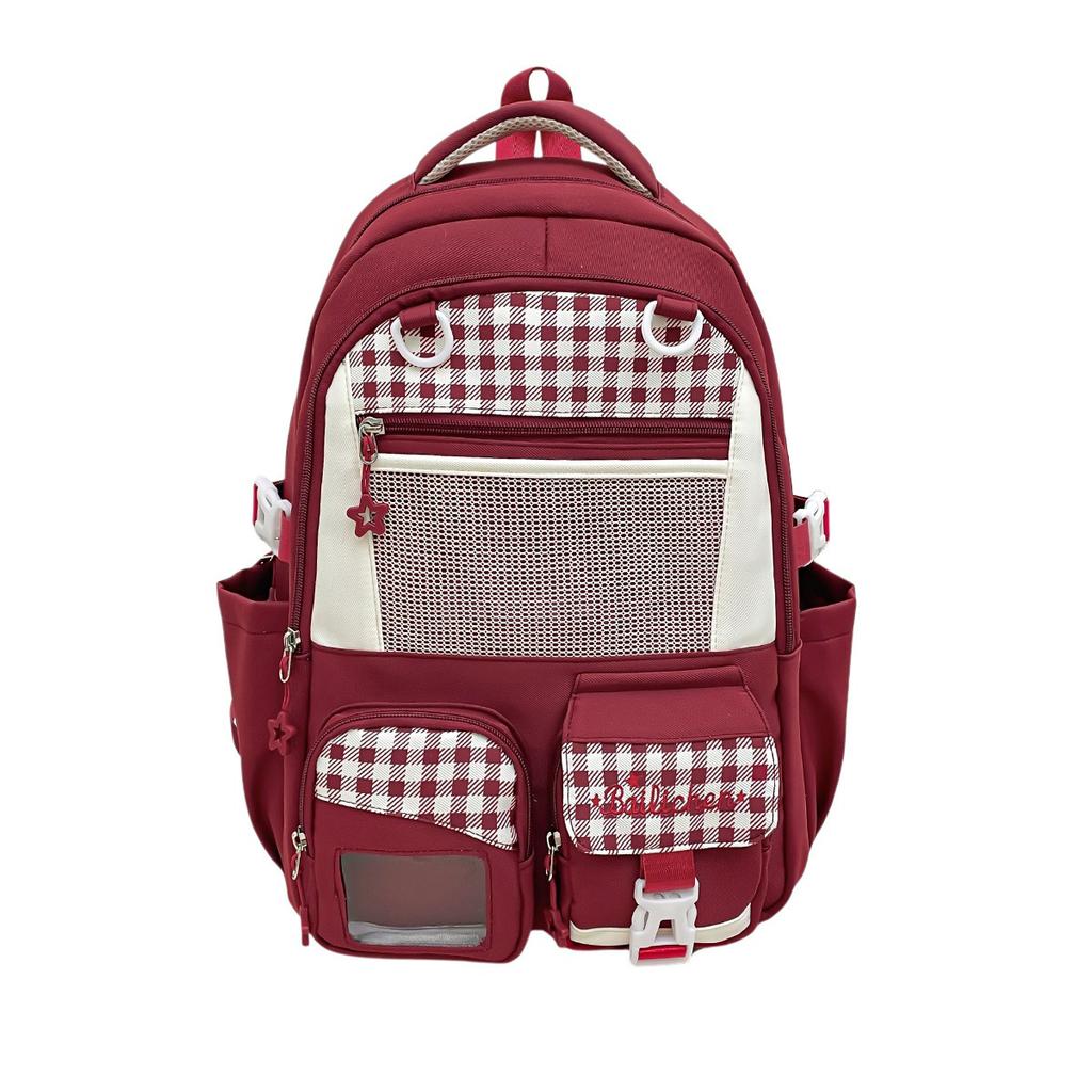 Schoolbag new trendy plaid middle and high school student schoolbag ins fresh and large capacity backpack female cute casual backpack