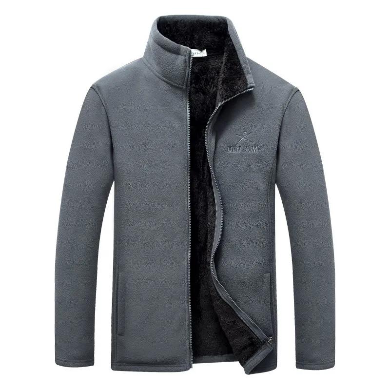 Winter Men's Polar Fleece Plus Velvet Thick Sweater Stand-up Collar Cardigan Cold-proof Warm Fleece Casual Simple Large Size