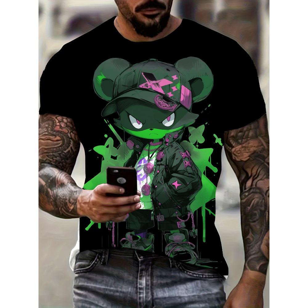 Men's Kids Casual Fashion T-shirt 3D Printing Anime Bear Pattern Printed T-shirt For Summer Daily Outdoor Streetwear Oversized Tops