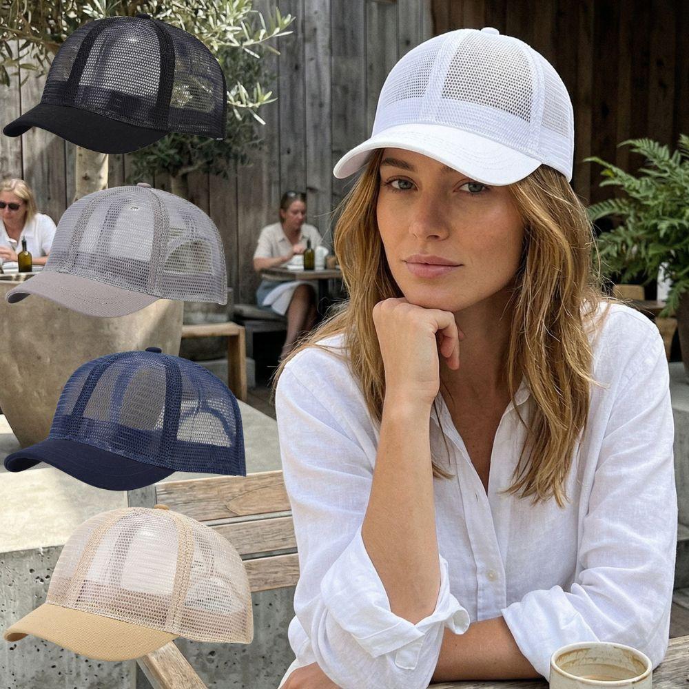 Unisex Short Brim Baseball Cap Simple Casual Plain Snapback Hats Hip Hop Trucker Cap Adjustable Outdoor Breathable Sunscreen Hat