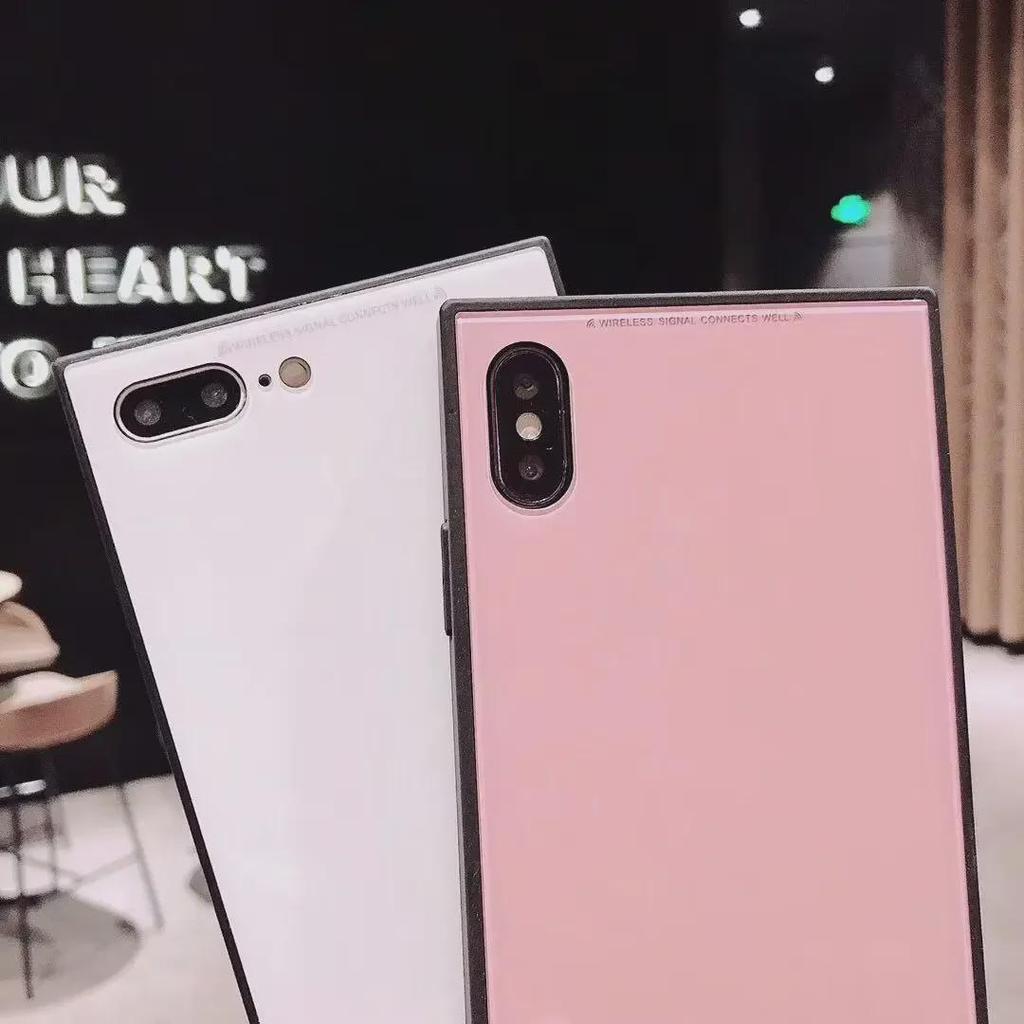 Apple 14 Pro/Max Drop-Proof Square Case: Solid Color, Glass Shell, Full Soft 13 Pro Right Angle Protection