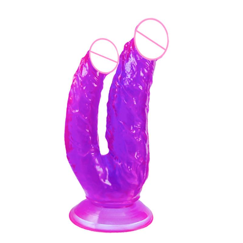 Dildo Feminino em Forma de U Cabeça Dupla Pênis Falso Pequeno Masturbador Feminino Cristal Colorido Produtos Eróticos