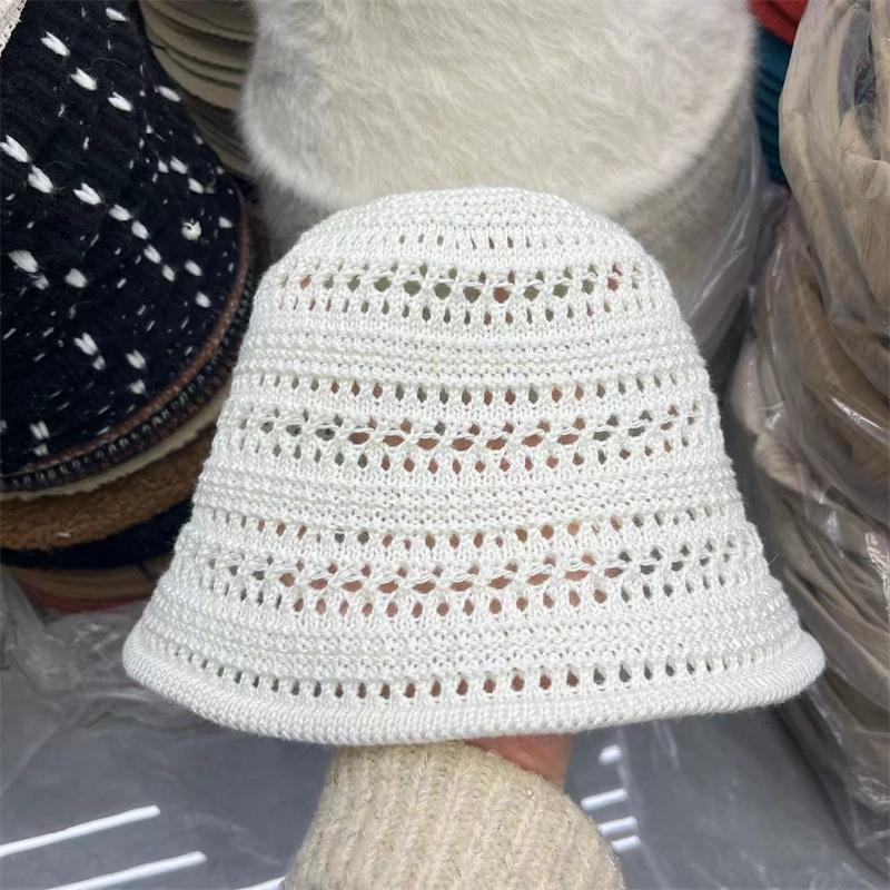 Solid Color Stripe Knitted Bowl Hats For Women'S Casual Versatile Decoration Foldable Sun Visor Hat Bucket Hat