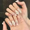 10pcs Handmade Press On Nails French Cat Eye Pink Bow Decor Korean False Nails Wearable Full Cover Ins Almond False Nail Tips