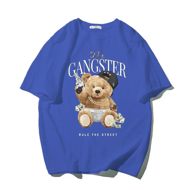 Tricouri Noi pentru Bărbați Bumbac de Înaltă Calitate Imprimeu Urs Desen Animat Mânecă Scurtă Streetwear Top Haine Femei Bărbați Modă Tricou Supradimensionat