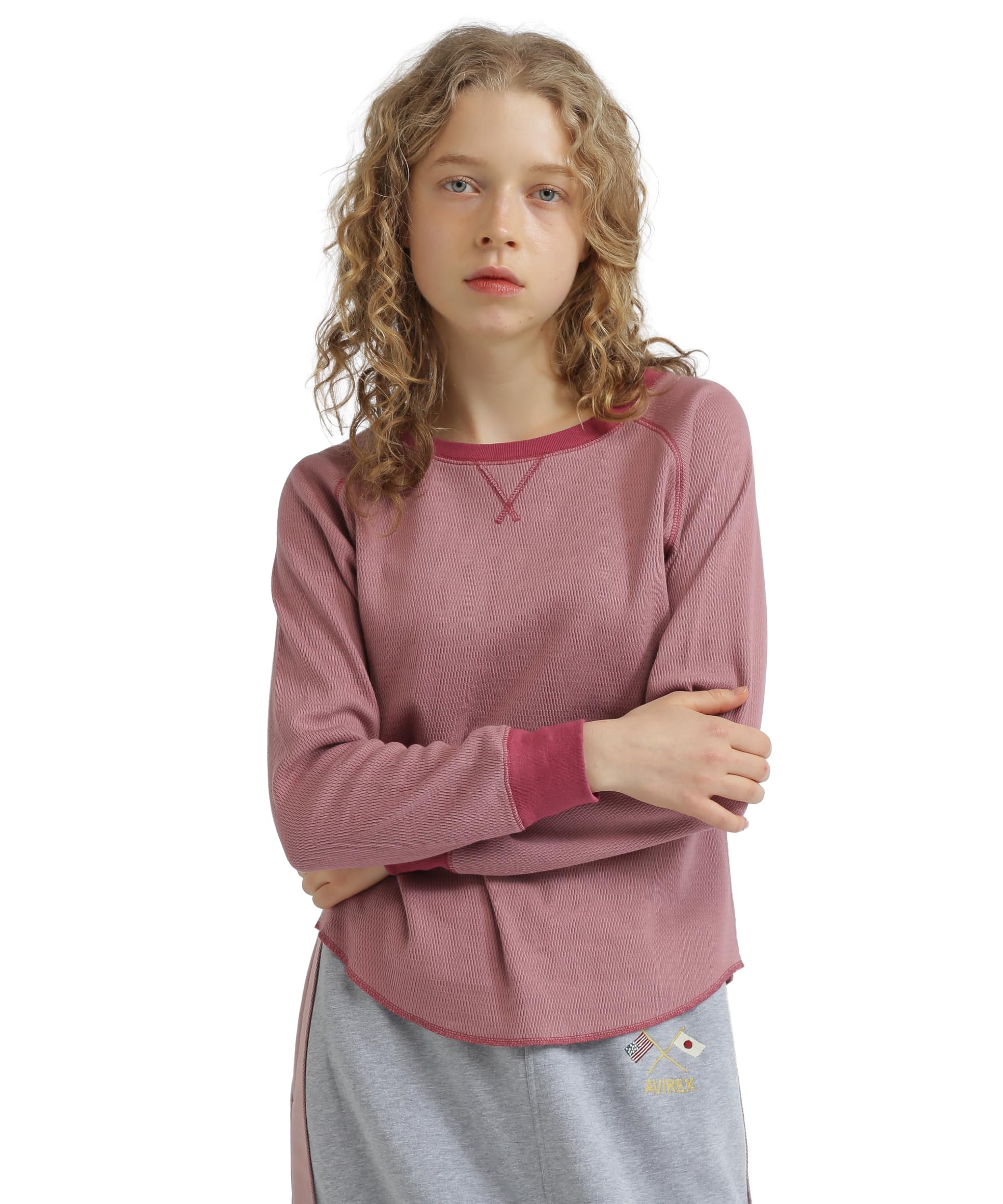 AVIREX BICOLOR HONEYCOMBI WAFFLE T-SHIRT M 090 pink 783-5230603