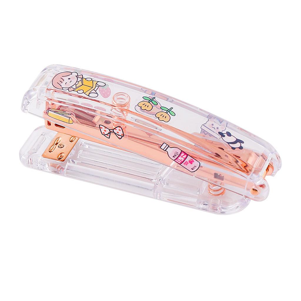 Desktop Stapler Multipurpose Portable Efficient Stylish Minimalist Rose Gold Transparent Stapler