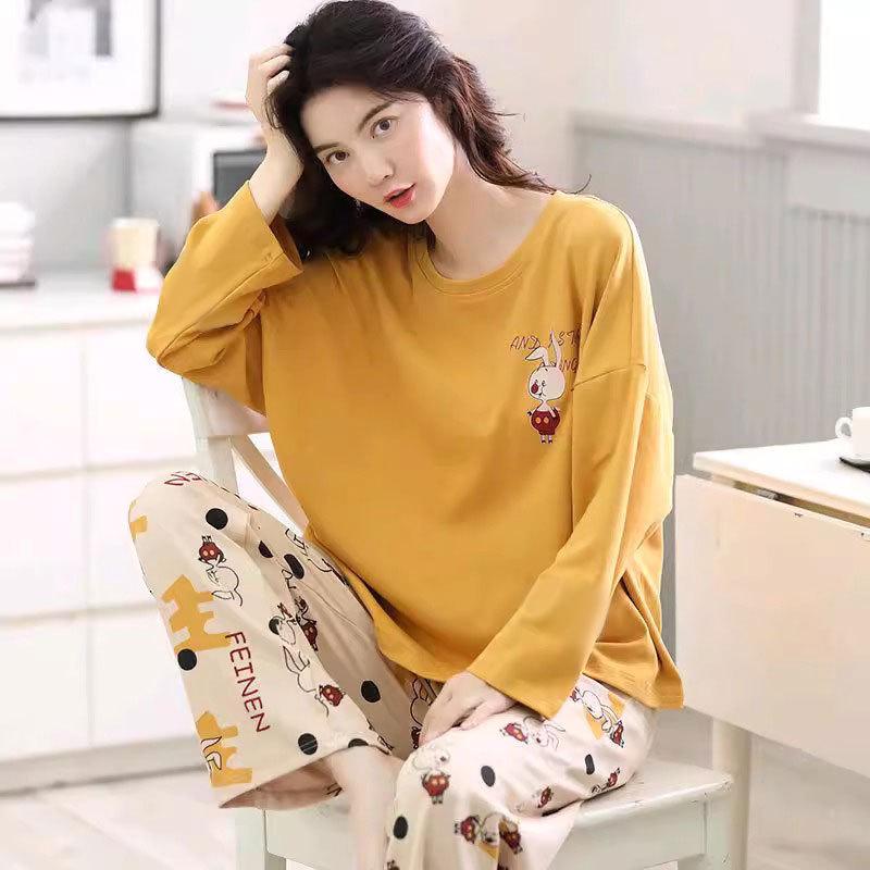 Women's Cute Simple Style Long Sleeve & Pants Imitation Cotton Pajama Set for Spring and Autumn