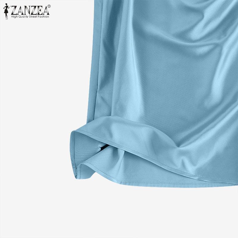 ZANZEA Camisetas sin mangas casuales de verano para mujer con cuello cowl suelto