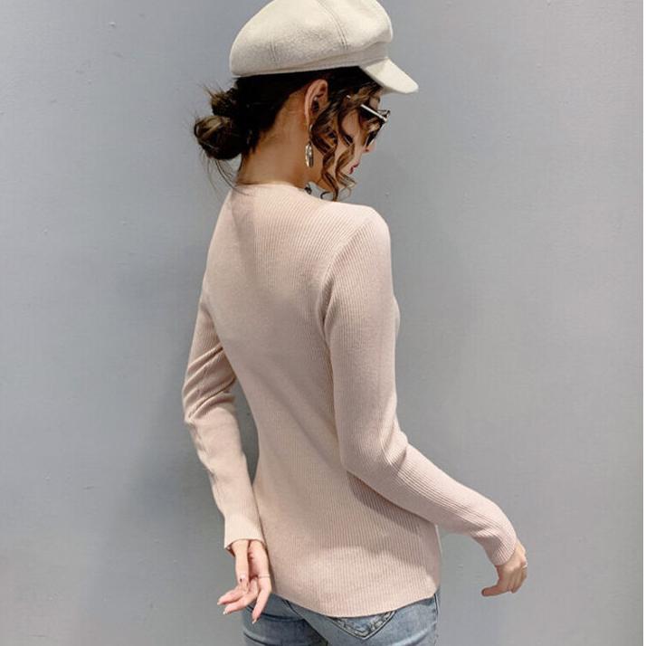 Women's Knitted Bottoming Shirt Fall  Winter Half-high Neck Hollow Mesh Knitted Sweater Slim Long-sleeved Stretchy Pullover Knitted Top Jumper