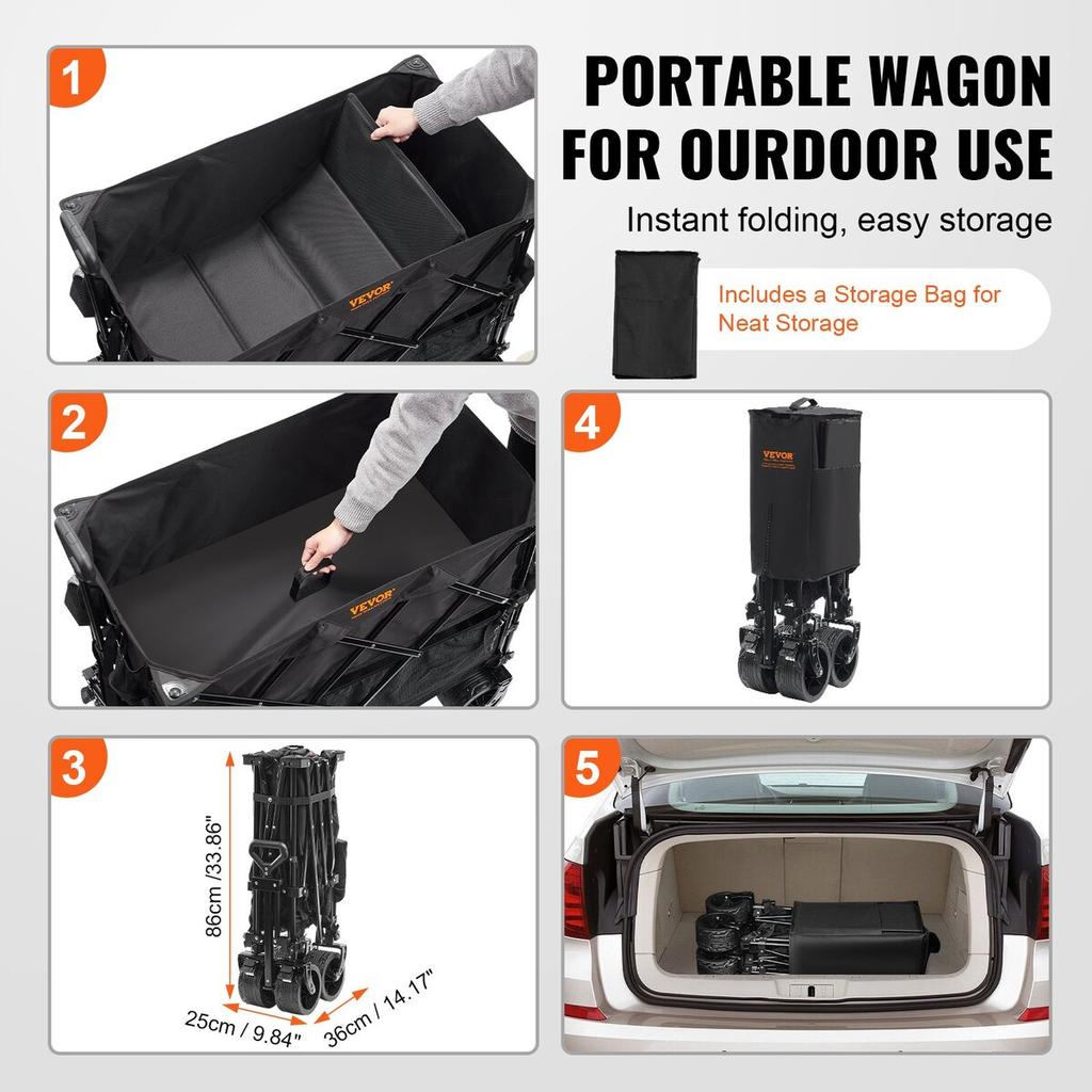 Foldable Double Decker Wagon, 400L Collapsible Wagon Cart with All-Terrain Wheels, Heavy Duty Folding Wagon Cart 350 lbs Weight Capacity for Camping,