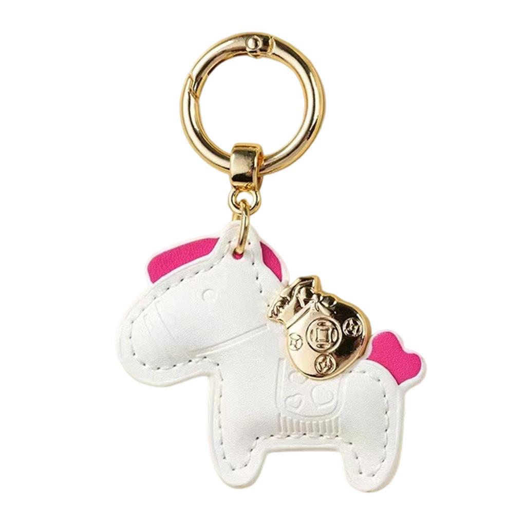 Leather Keychain With Horse Charm For Bringing Wealth And Luck Handmade Keyring Charm for Travel and Work