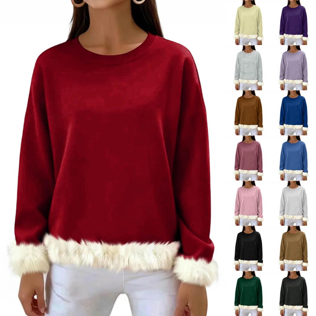 Women's Casual Round Neck Long Sleeve Sweatshirt Solid Color Sweatshirt