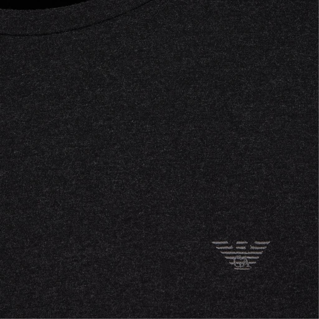Emporio Armani Round Neck Solid Color Eagle Logo Embroidered Long Sleeve T-Shirt Men Tops Black 111653-4F584-00020