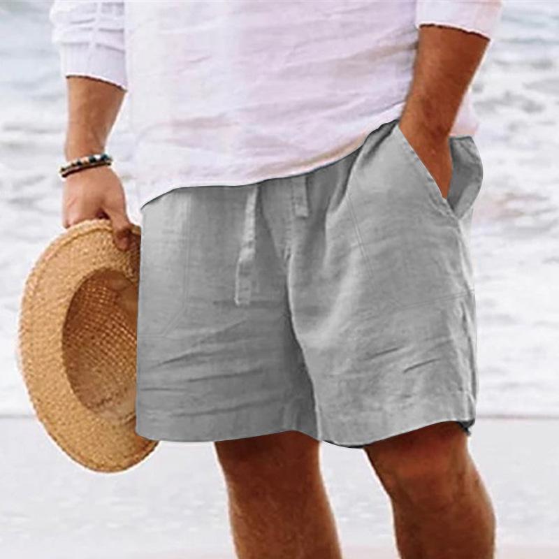 

Summer New Solid Color Cotton Hemp Men s Shorts Elastic Waist Wide Leg Shorts Slim Casual Straight Leg Pants XXXL світло-сірого кольору