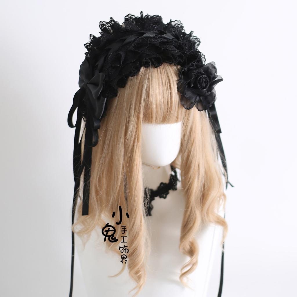 Flower Ball Bow Lace Headband Top Hat Veil KC Original Black Lamp Shadow Lolita Hair Accessories Hairpin