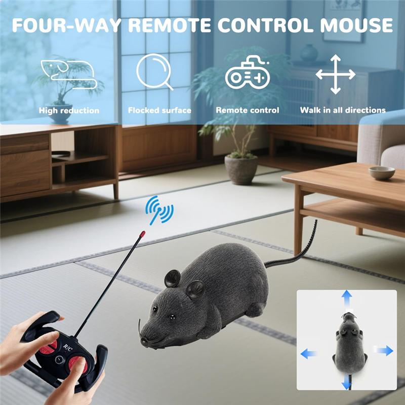2025 Trend Rat Mouse Cat Realistic RC Remote Control Fake Animal For Dogs For Cats Pets Gifts(Grey) Noveltygift