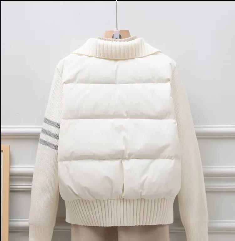 Manteau d'automne Hiver pour Femme Tricoté Manches Longues Assemblage Veste en Coton Parka Sport Loisir Femme Haut Court Vêtement d'Extérieur