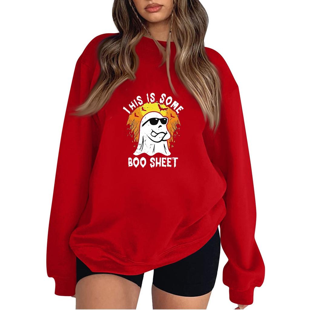 Women's Fashion Casual Halloween Print Long Sleeve Solid Color Hoodie