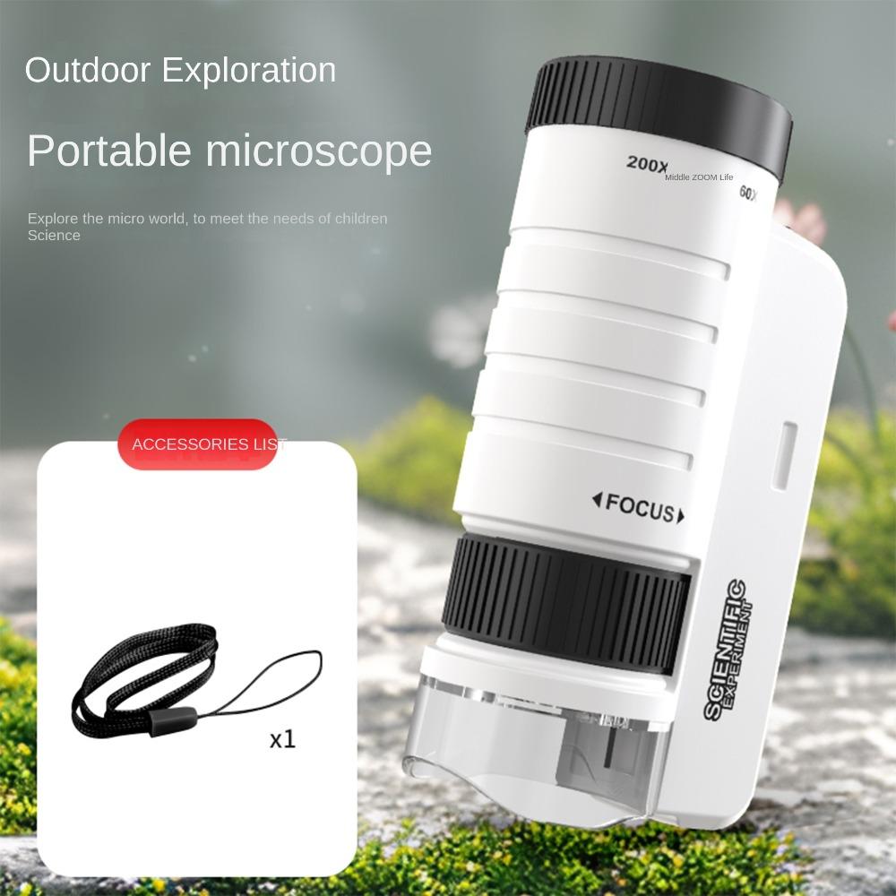 

Battery Powered Kids Science Toy Kit 60-200x Magnification Handheld Microscope Outdoor Exploration чорний