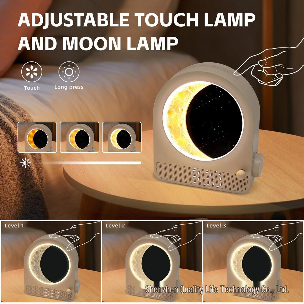 High-End Sonnenaufgangssimulations-Wecker mit weißem Rauschen, Nachtlicht und Sternenmondprojektion