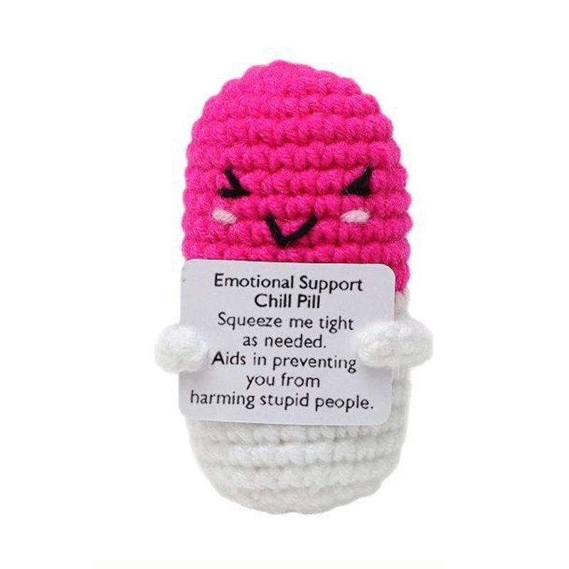 Handmade Knitted Emotional Support Doll Small Square Desktop Ornament with Card Crochet Christmas Home Decor