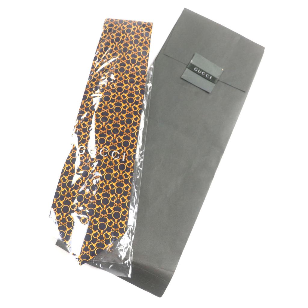 Pristine GUCCI tie Cravate Bit Pattern All-over Pattern Navy gold silk mens Used