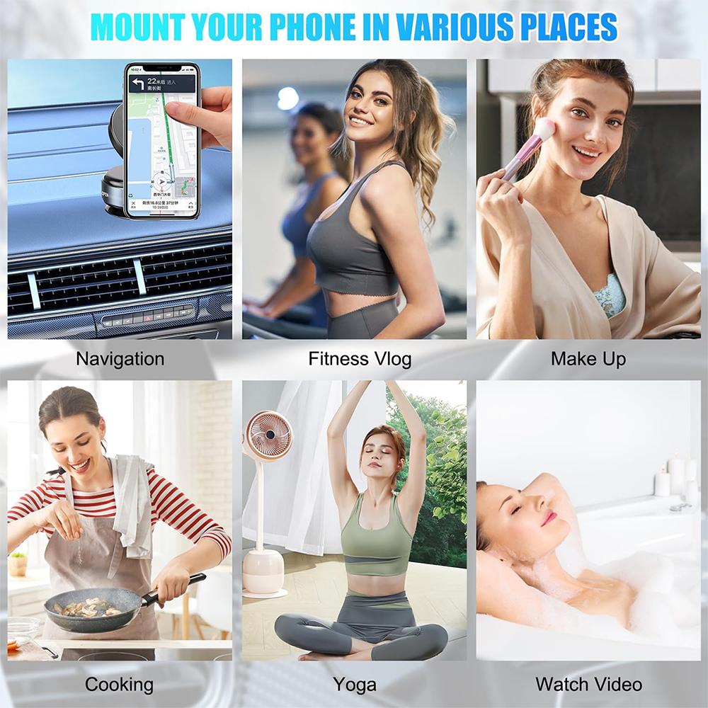 Upgraded Foldable Magnetic Car Phone Holder – N52 Magnet 360° Rotatable Dashboard Suction Cup ABS with Extra Mount Pad & Wrench