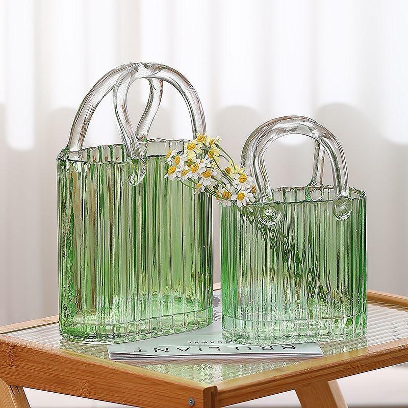 Trendige Glas-Handtaschen-Vase, Kreative Blasen-Fischglas-Blumenvase für Tischplatte, Hydroponische & Dekorative Blumen