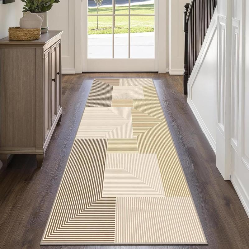 Modern Geometric Striped Runner Rug Machine Washable and Non-Slip Kitchen Mat Hallway Living Room Carpet Home Decoration