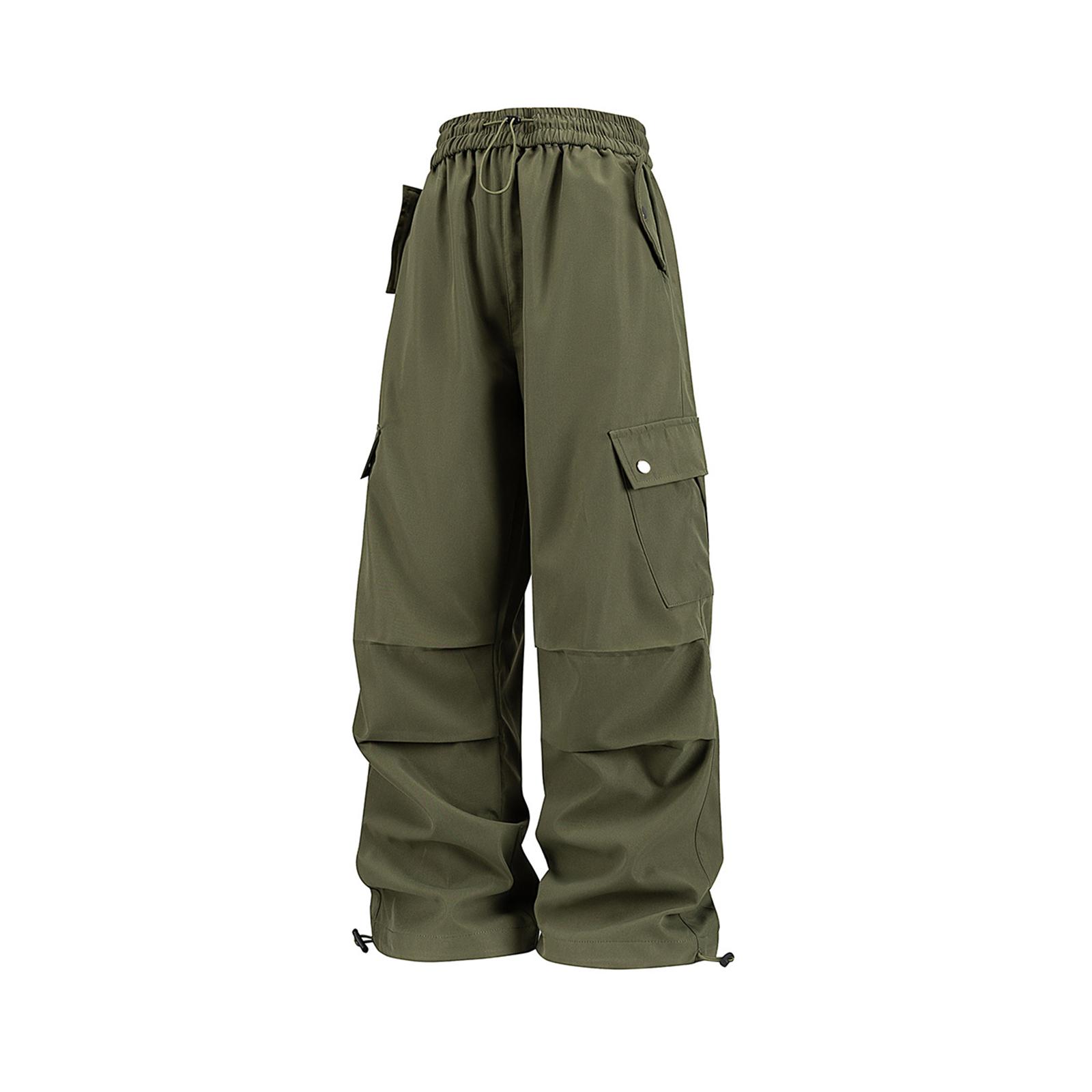 

Women Elastic High Waist Pant Casual Fit Wide Leg Long Pants Trousers With Pockets L зелёный